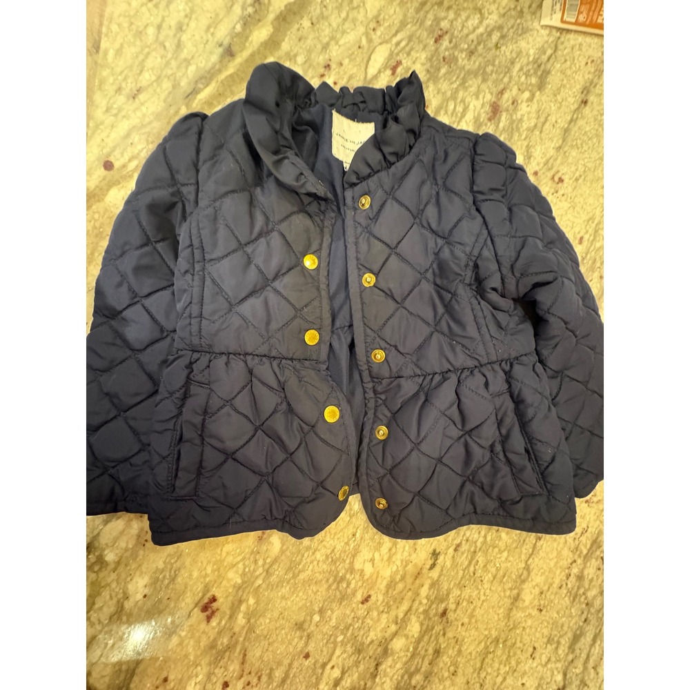 Janie and Jack Navy Blue Quilted Ruffle Collar Peplum Puffer Jacket 2T